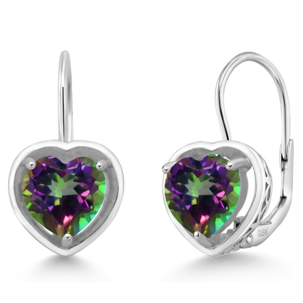 925 Sterling Silver with 3.00 Cttw 7MM Mystic Topaz Heart Leverback Earrings